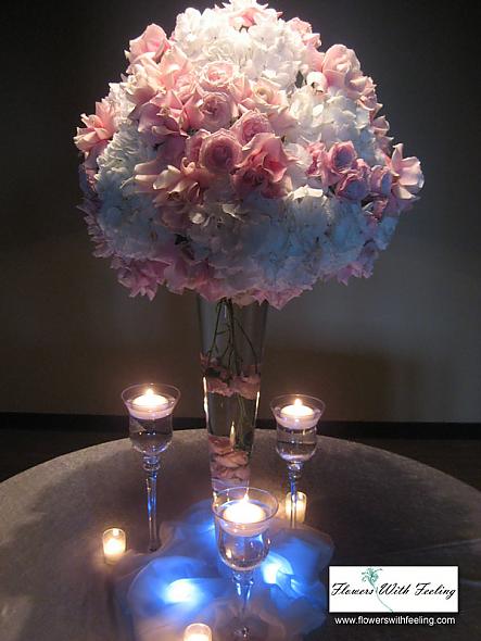 pink and purple wedding center pieces