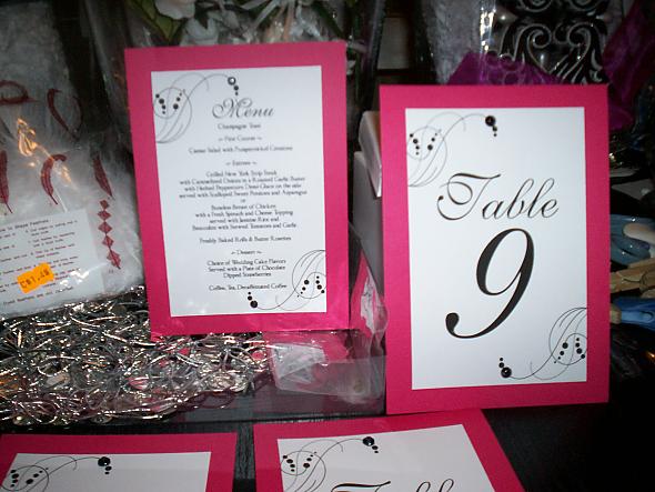 reception menu & table numbers