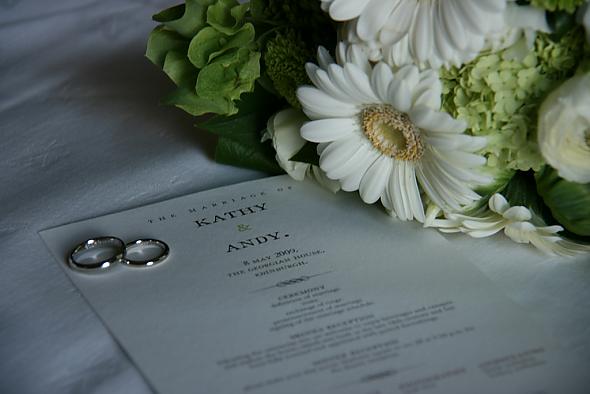 rings with program and bouquet