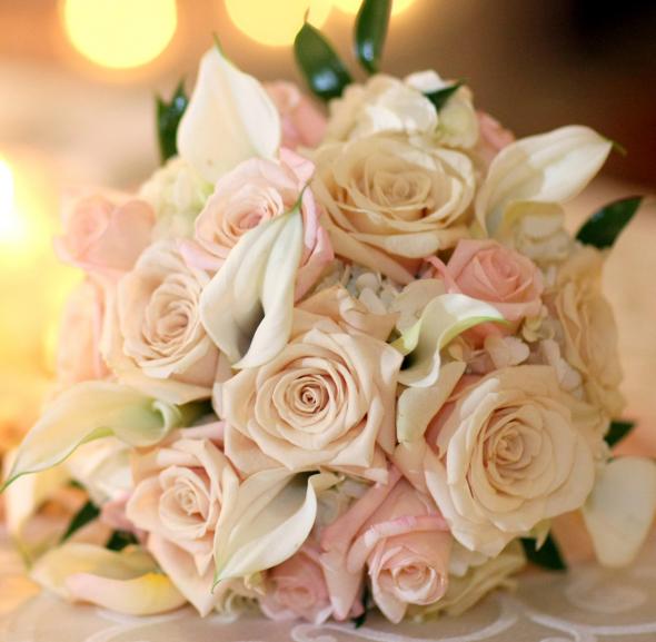 My wedding bouquet was made up of blush pink and cream colored roses 