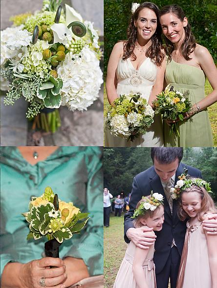 The bridesmaids had similar bouquets with yellow roses