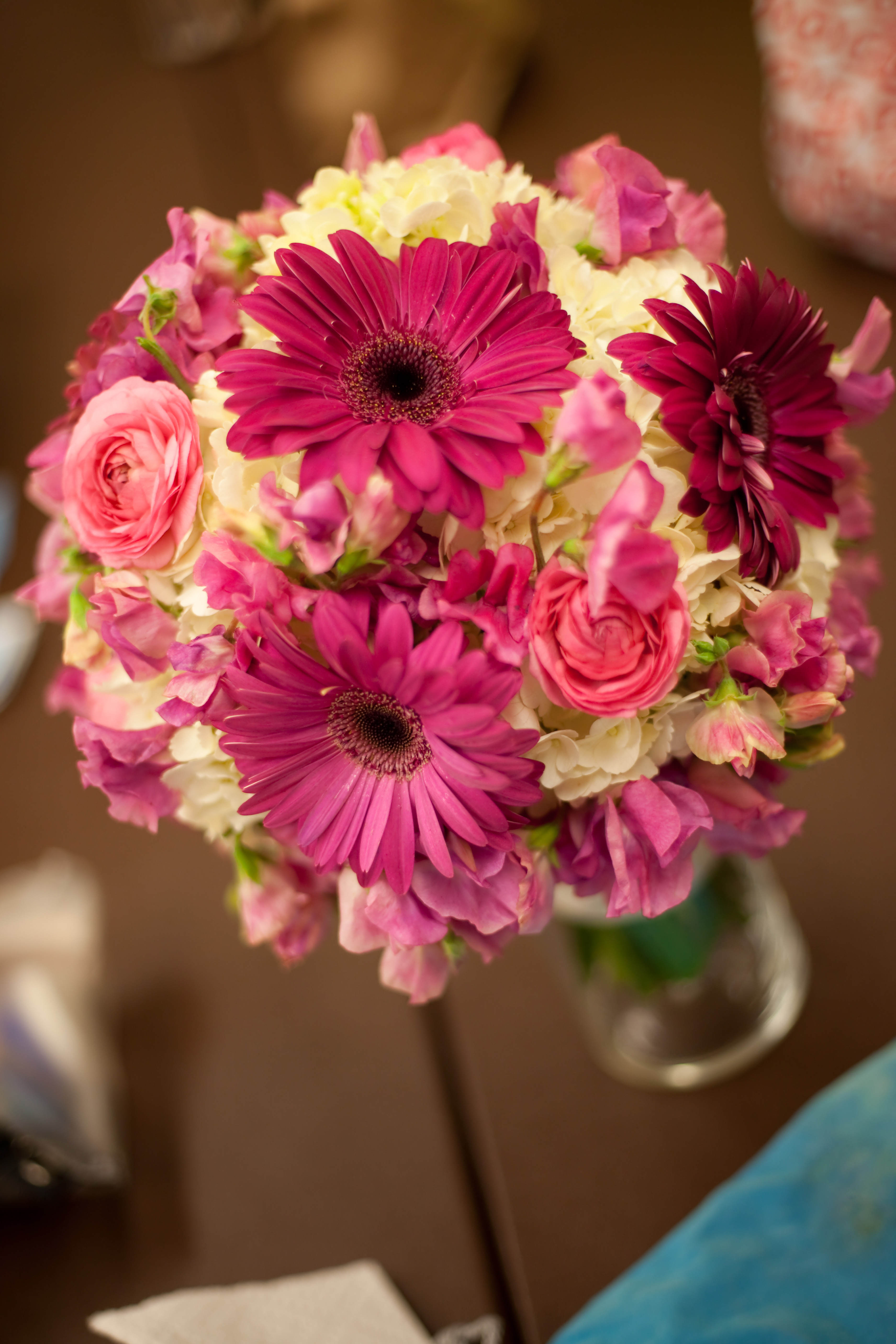 Gerber Daisy, Hydrangea, Sweet Pea & Ranunculus Bouquet | Weddingbee