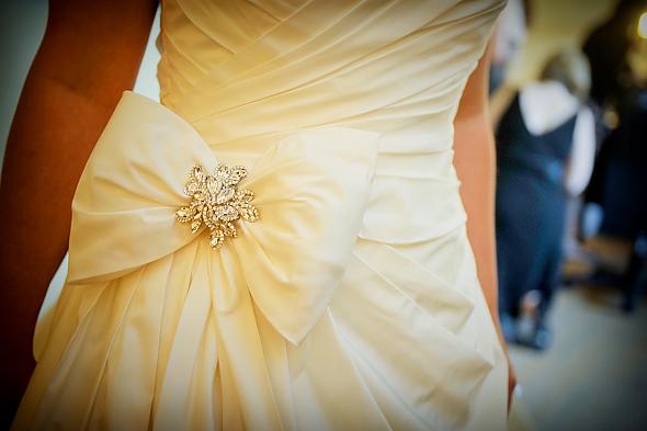 wedding dress with brooch