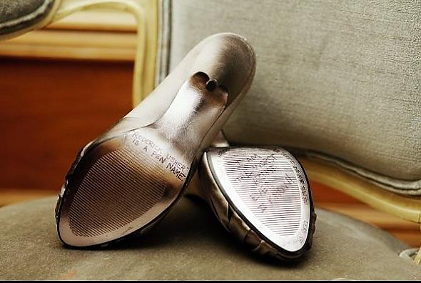 No card from the groom - sweet nothings written on the bottom of my shoes!