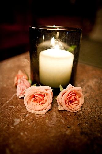 Cocktail Table Candles and Rose Head
