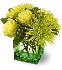 Green Roses, Mums, and Berry Centerp