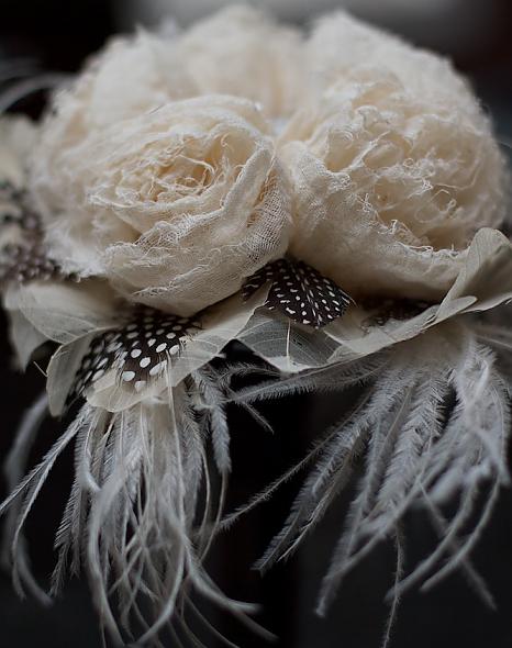 Frayed flower and feather bridesmaid
