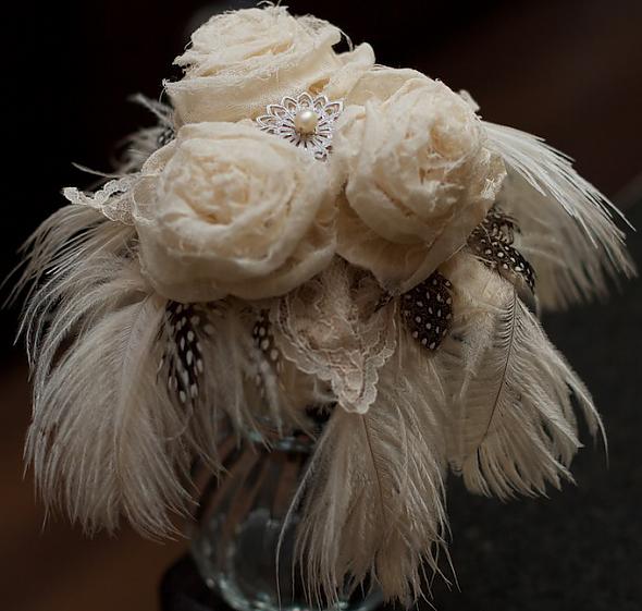 Frayed flower and feather toss bouqu