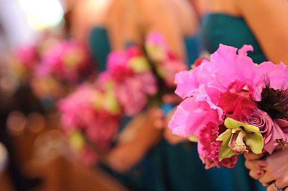 Rose, Orchid & Peacock Feather Bouquets