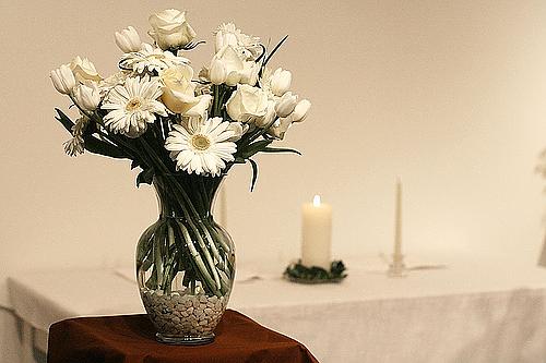 DIY flower arrangements at ceremony