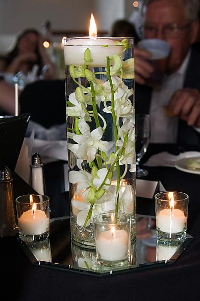 Floating Candle Submerged Orchid Centerpieces
