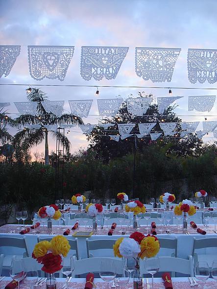 Papel Picado for reception and paper flowers